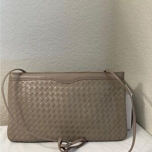 Vintage Elegant Taupe Woven Leather Evening Clutch Purse